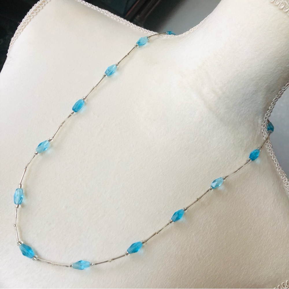 Hand crafted faceted blue glass beaded necklace